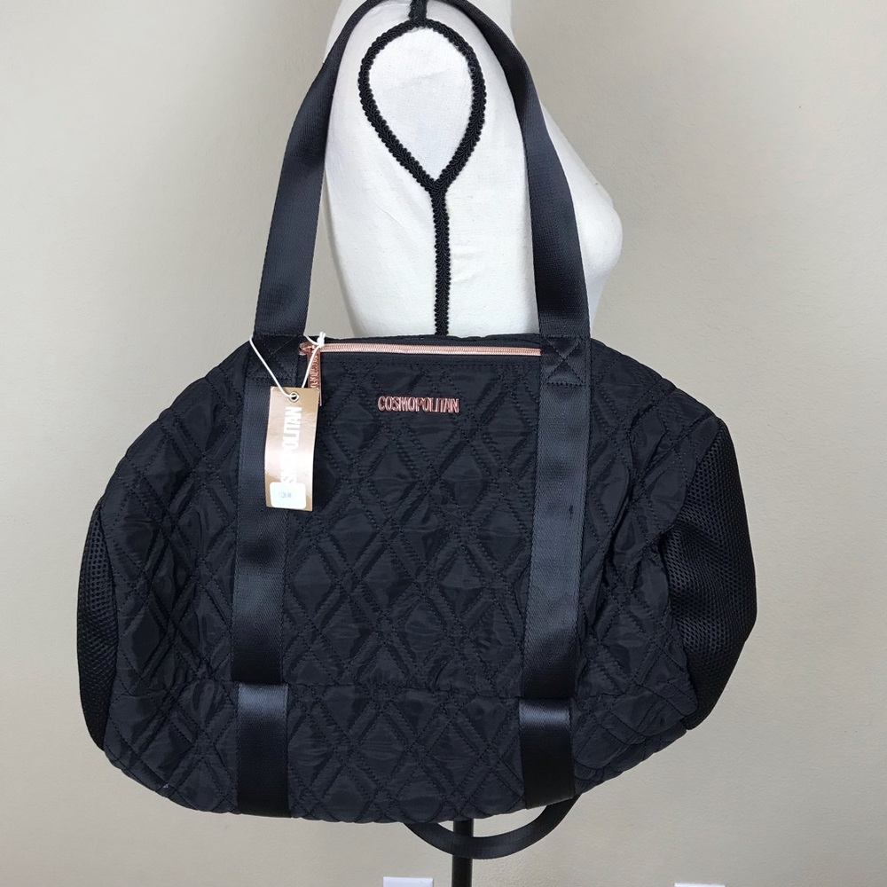 Cosmopolitan NWT Women's Quilted Duffle Bag with Rose Gold Hardwear (Black)